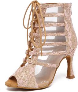 Женские танцевальные ботильоны с сеткой и шнуровкой, с молнией, для бальных, латинских и сальса танцев MGM-Joymod, L596 Beige