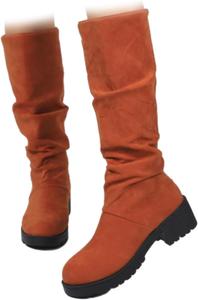 GHTRHSB Женские замшевые ботфорты с леопардовым принтом, высокой голенью, сборкой, широкие по голени, удобные, с нескользящей подошвой и массивным каблуком