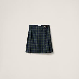 Плиссированная юбка в тартан MIU MIU, милитари зеленый