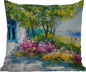 Подушка для улицы - Живопись - Растения - Цветы - Дом - Масло - 60x60 см - Устойчива к атмосферным воздействиям - Подушка для отдыха - Декор - Подушка для сна MuchoWow