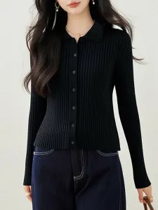 Женская блузка с воротником, ребристой вязкой и пуговицами Doux Belle, цвет Black