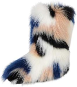 Женские короткие зимние ботинки Gegefur с искусственным мехом, пушистые, до середины голени, теплые и удобные, для улицы, на плоской подошве, Blue White Flower