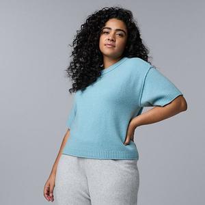 Плюс сайз свитер с коротким рукавом из смесового кашемира Simply Vera Vera Wang, Mystic Gulf