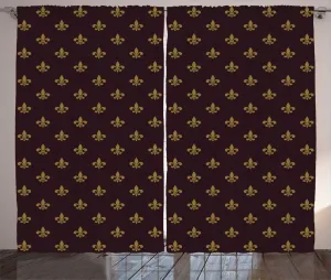 Штора из лент ABAKUHAUS Fleur De Lis Rustic Curtain, Royal Pattern, для спальни, присборенная, с петлями и крючками, 280 x 225 см, цвет: коричневый, желтый, бордовый Abakuhaus