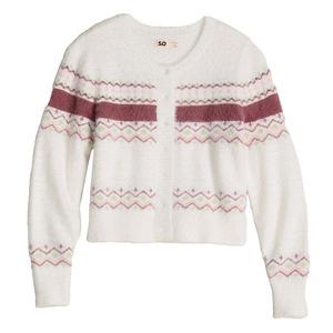 Кардиган-свитер для девочек 6-20 лет в размерах regular и plus So, Egret Fair Isle