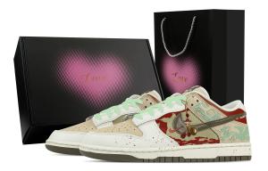 Nike Dunk And Await The New Year, Heart Box Leather Low top Skateboard Shoes, мужские, бежево-красные