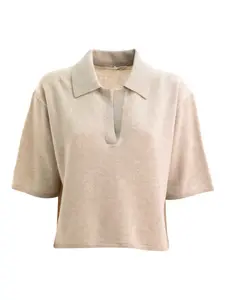 Кашемировый топ с воротником поло Lisa Yang, нейтральный