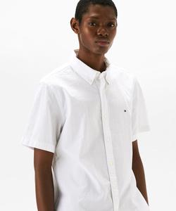 Рубашка из сирсакера, однотонная, стандартного кроя, с коротким рукавом