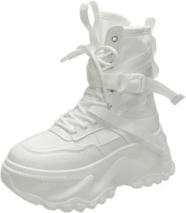 Женские готические панк-кроссовки на массивной платформе, высокие, на шнуровке, с высоким клиновидным каблуком, кроссовки в стиле «папа», вечеринка, готические ботильоны Generic, White