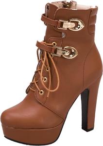 Женские ботильоны с шнуровкой на блочном каблуке, байкерские, с круглым носком Renessmi, Yellow 6