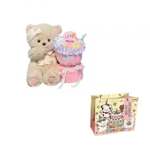 Мягкая и очаровательная плюшевая кукла в виде букета с медвежатами высотой 45 см MILIAN, 45cm Good Night Bear+Pink Doll Bouquet