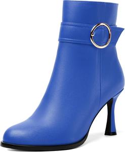 Женские ботильоны WAYDERNS с пряжкой, круглый носок, матовые, однотонные, повседневные, на высоком каблуке 3,3 дюйма, Royal Blue