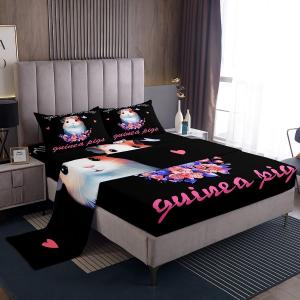 Erosebridal Детский комплект постельного белья Guinea Pig King с принтом морских свинок и бабочек, Black Pink