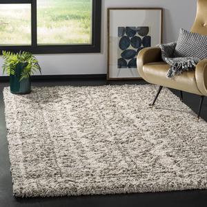 SAFAVIEH Hudson Shag Collection ковер 92 x 92 см - Ivory & Grey, Moroccan Design, Non-Shedding & Easy Care, идеально для помещений с высокой проходимостью в гостиной, спальне (SGH376A)