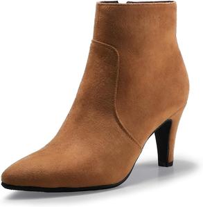 Женские ботильоны FOWT с заостренным носком и боковой молнией, невысокий каблук, демисезонные и зимние повседневные офисные туфли, размеры 4-16 US, Brown