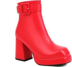 Женские ботильоны на платформе с массивным каблуком, боковой молнией и ремешком, повседневные, удобные, осенне-зимние, челси JMdfcqer, Red