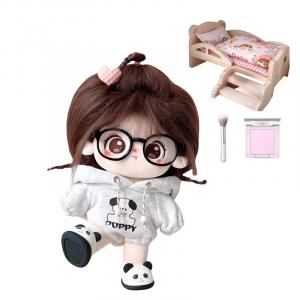 Милые ежегодные куклы Cotton Doll плюшевые куклы высотой 20 см Jinnew, Yearly Naked Baby+Puppy Sweatshirt+Panda Shoes+Glass+Doll Bed+Blush+Brush
