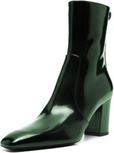 Женские модные ботильоны Miss Left с квадратным носком, на щиколотке, с боковой молнией, массивным средним каблуком, из глянцевой лаковой кожи, повседневные короткие ботинки, размер 4-16 US, Deep Green