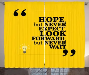 Штора в деревенском стиле Надежда от ABAKUHAUS, надпись, написанная на ленте, для спальни, присборенная, с петлями и крючками, 280 x 245 см, бледно-желтая Abakuhaus