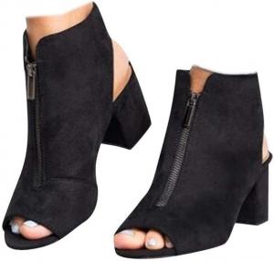 Женские босоножки ZBYY с открытым носком, модные босоножки с вырезами, боковой ремешок, молния, массивный каблук, без задника, на щиколотке, черный