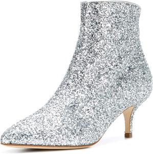 XYD стильные женские ботильоны, низкий каблук-кирпичик, заостренный носок, закрытый носок, боковая молния, выпускной, блестки, вечеринка, мода, короткие ботильоны, Silber