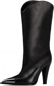 Женские кожаные ботильоны XYD с заостренным носком до середины икры, с металлическим наконечником, конусообразным высоким каблуком, западного стиля, для современных вечеринок и мероприятий, Black