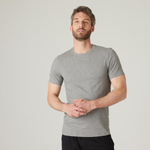 Футболка 500 Fitness Slim Cotton Round Neck Men's Grey DOMYOS, Серый