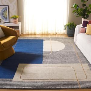 Ковер SAFAVIEH, 275 x 366 см, коллекции Ebony, бежевый и синий, ручной работы из шерсти и вискозы, идеально для гостиной, столовой, спальни (EBN254M)