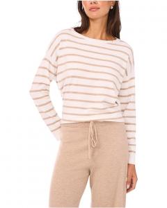 Женский свитер Vince Camuto Stripe Long Sleeve With Rolled Edge, Antique White/Warm Oatmeal Heather