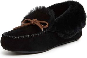 Женские замшевые тапочки-ботильоны Dearfoams с отворотом и завязками, Black