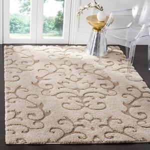 Ковер SAFAVIEH, 122 x 122 см, Florida Shag Collection, цвет cream & beige, узор scroll, без линьки и простой в уходе, идеален для помещений с высокой проходимостью в гостиной, спальне (SG470-1113)