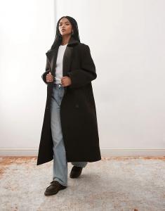 Двубортное пальто Weekday из высококачественной шерстяной смеси темно-коричневого меланжа