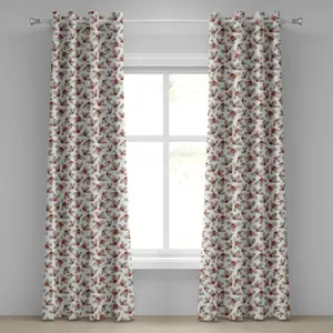 Рождественская занавеска на люверсах ABAKUHAUS, зимний винтажный повторяющийся узор с ягодами и листьями, декоративная двухпанельная штора, 280 см x 260 см, цвет: алый, коричневый