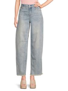 Выстиранные джинсы с бахромой Alice + Olivia, цвет Sierra Light Blue