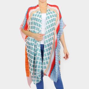 Пончо-кимоно с принтом пэчворк TRUEDAMES, коралловый
