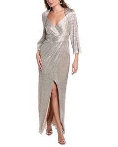 Платье Aidan Mattox с V-образным вырезом, серебряный