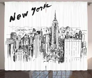 Шторы ABAKUHAUS Urban Rustic, винтажный нарисованный вручную город, универсальные ленточные шторы для гостиной с петлями и крючками, 280 x 225 см, цвет: антрацитовый, серый, белый Abakuhaus