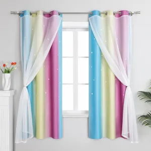 Плотные шторы с люверсами, звезды, плотные, с двойным градиентом, для детской комнаты, ШxД 100x250 см, фиолетовые Joyswahl