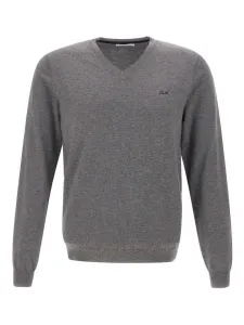 Джемпер с V-образным вырезом и вышитым логотипом Sun68, серый