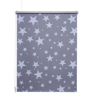 Рулонная штора с боковым управлением Дизайн с звездами затемняющая, энергосберегающая, без сверления, подвесная, с креплением на зажим, дизайн Звезды Liedeco, серый/белый