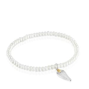 Браслет Tous Yunque Elastic With Cultured Pearls And Two-Tone Charm, жемчуг