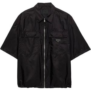 Нейлоновая рубашка с коротким рукавом PRADA, черный