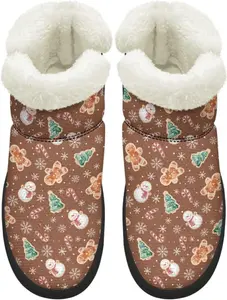 Женские зимние сапоги KEIAHUAN для прогулок, удобные для походов, кроссовки-нубук с противоскользящей подошвой и короткие сапожки с меховым воротником, Snowman Gingerbread-Brown