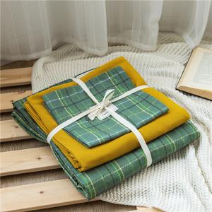 Muji Комплект постельного белья из 4 предметов (простыня на резинке 150 см, пододеяльник 200х230 см), стиль оливковая клетка, японский стиль, ткань из чистого хлопка