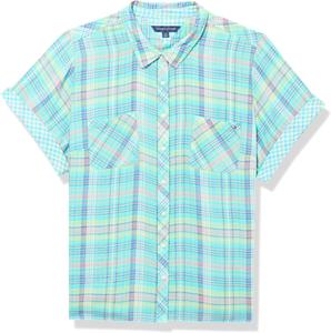 Женская спортивный рубашка Tommy Hilfiger в полоску с короткими рукавами и застежкой на пуговицы, Oasis Combo