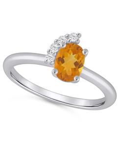 Кольцо с аметистом (3/4 карата) и белым бриллиантом (1/20 карата) из белого золота 10 карат Macy's, Citrine/White Gold