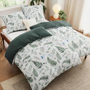 Комплект постельного белья Bedsure, 4 предмета, 135х200/80x80 см, зеленый/листья