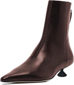 Женские ботильоны FYS с закрытым носком, на низком каблуке, короткие, с задней молнией, стильные уличные туфли, размеры 4-16 US, Dark Brown