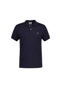 Мужская рубашка-поло - SLIM SHIELD PIQUE POLO, короткие рукава, планка на пуговицах, логотип GANT, синий
