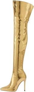 Женские ботфорты с острым носком, высоким каблуком и молнией, длинные ботильоны для вечеринок, большого размера Generic, Gold